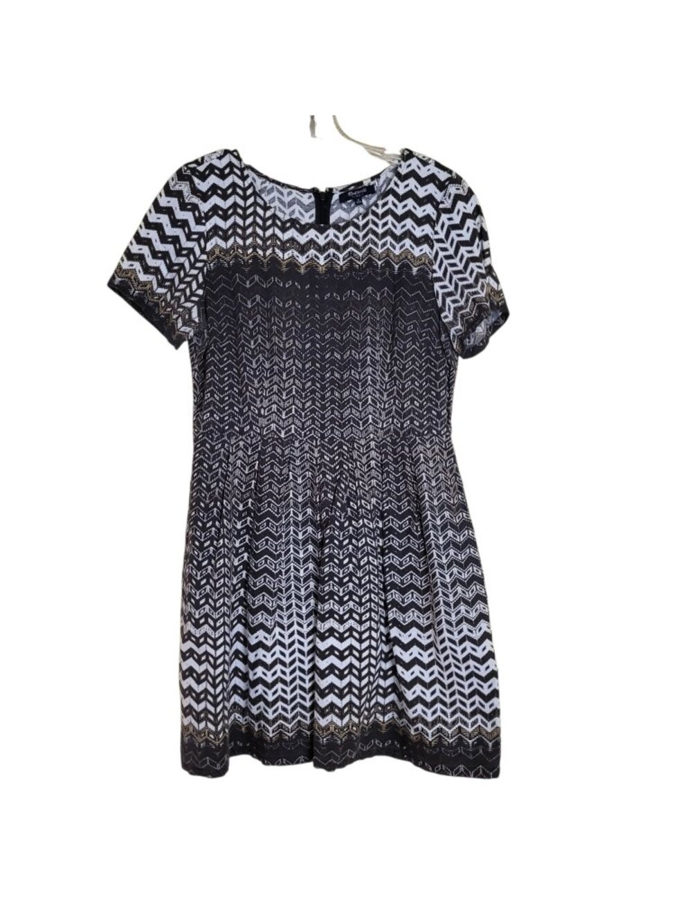 Madewell Songbird Chevron Dress  Size 8 Brown & White Short Sleeve Linen Blend